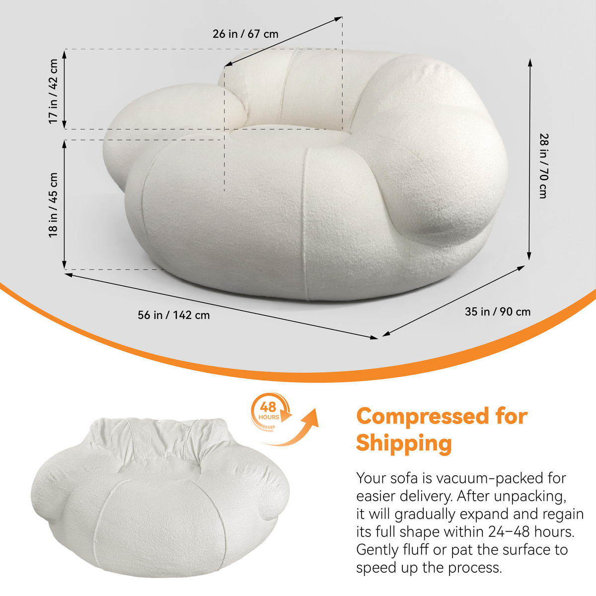 CLOUD-SOFA Extrem weich und doppelt bequem Einzelsofa Weiß - Weiß, Textil (109/70/142cm) - Vercart