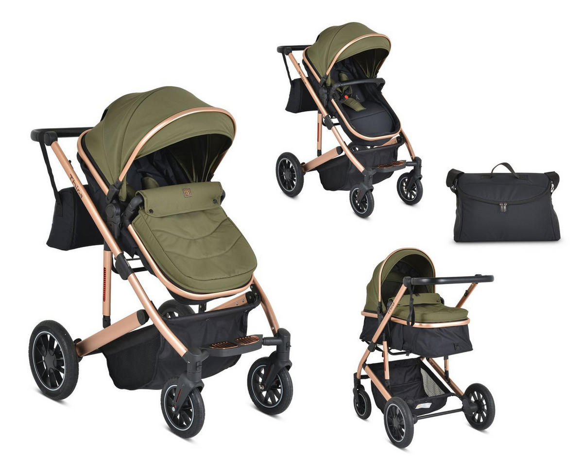 KINDERWAGEN 2 in 1 Thira grün Babywanne, umbaubar, Sportsitz, Fußabdeckung - Grün, Metall (96/61/107cm) - Moni