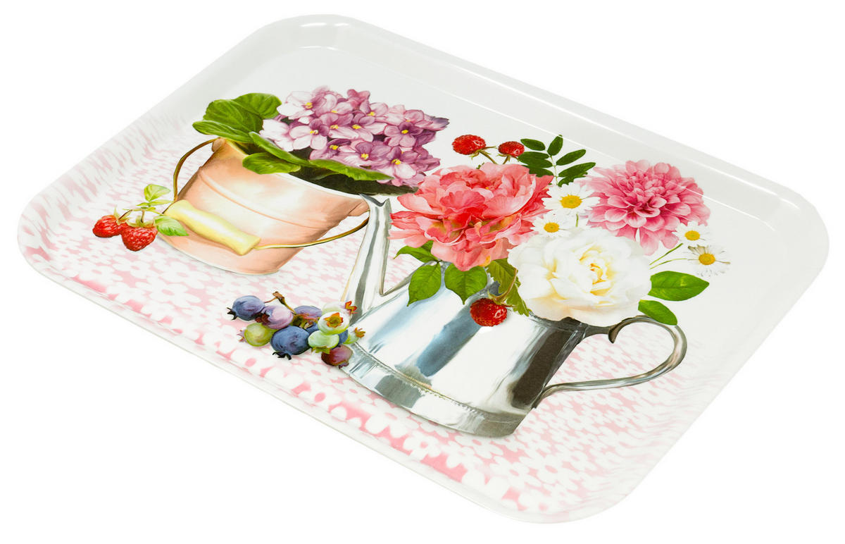 TABLETT Pfingstrose, rechteckige Melamin Serviertablett 38x26 cm - Rosa, Kunststoff (26/2/38cm) - Lashuma