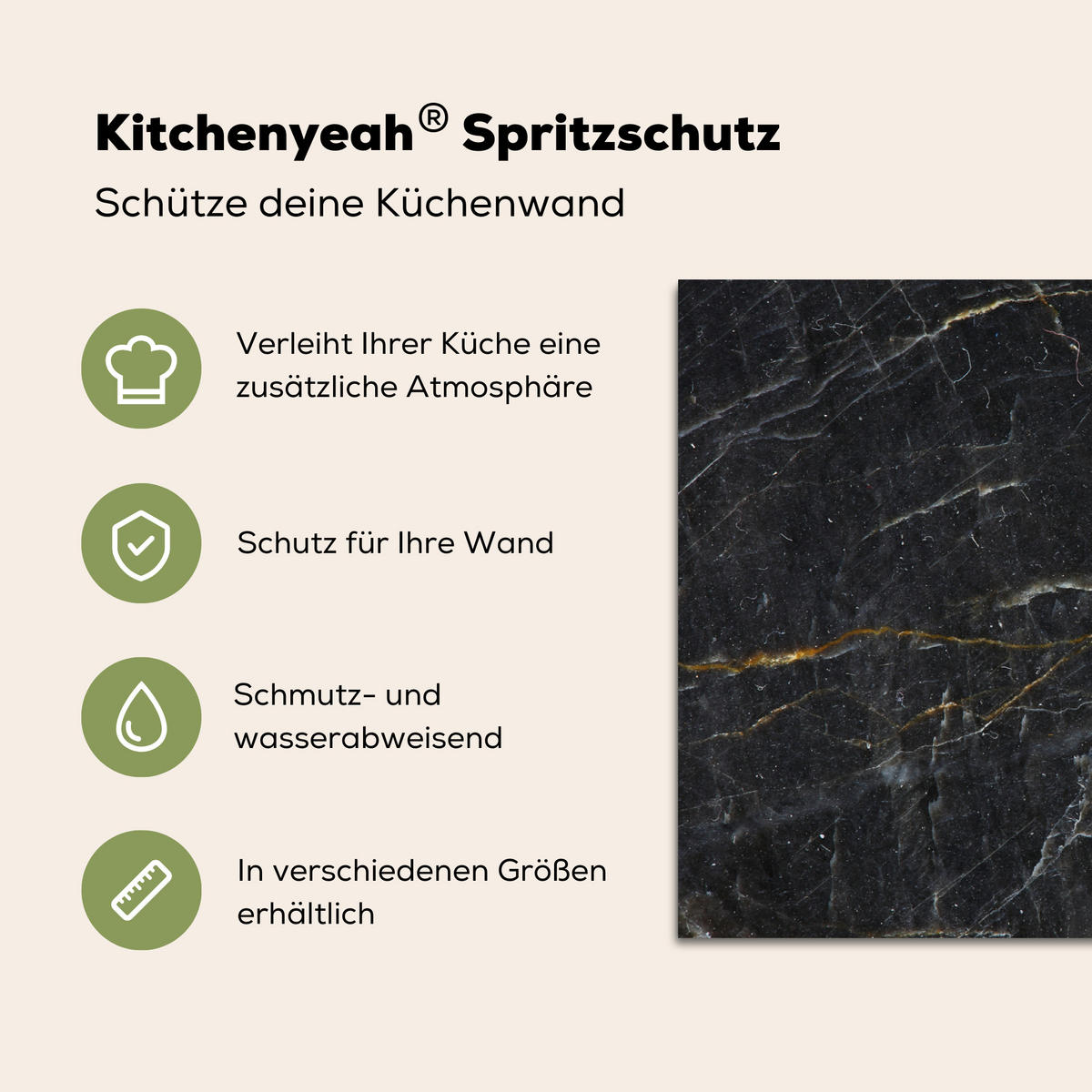 SPRITZSCHUTZ KÜCHE Marmor - Schwarz - Gold - Grau - Marmorstruktur 80x55 cm - Goldfarben, Metall (80/0.3/55cm) - MuchoWow