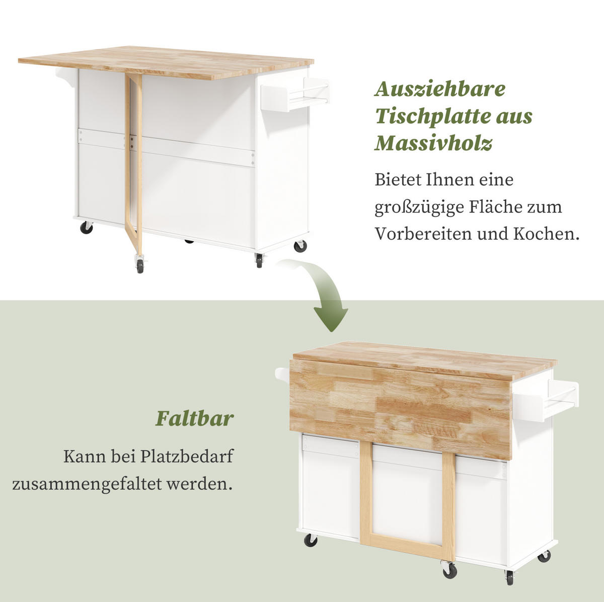 KÜCHENINSEL 137/43(76)/92 cm weiß mit Klappplatte - Weiß, Holzwerkstoff (137/92/76cm) - OKWISH