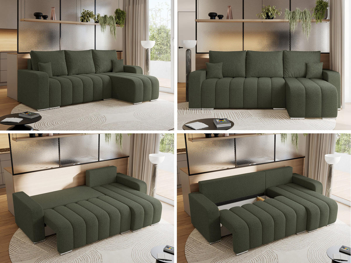 ECKSOFA KIRASSO L Grün Boucle - Grau/Grün, Textil (245/147cm) - MKS