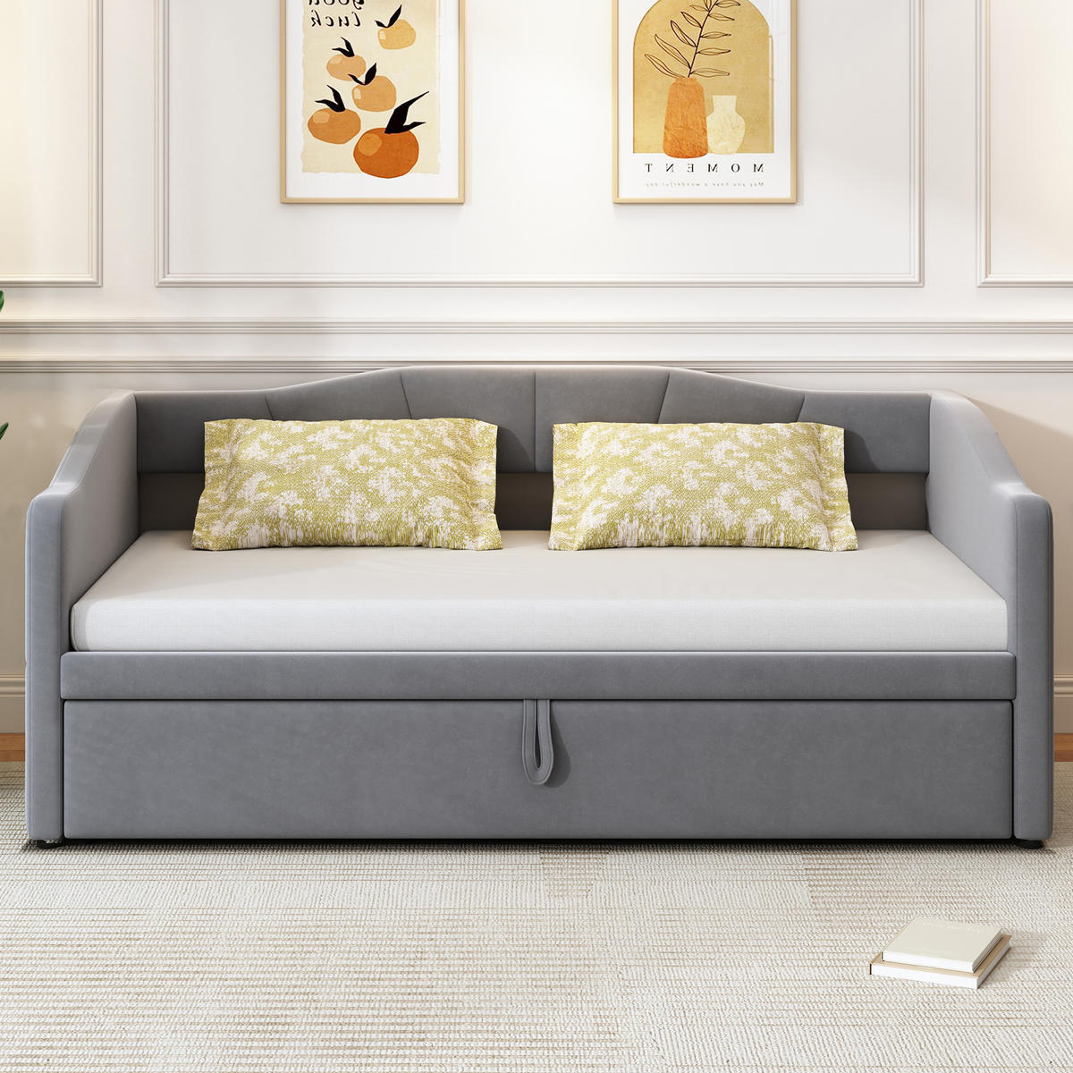 POLSTERBETT Ausziehbares Schlafsofa 90/180 cm grau mit Lattenrosten - Grau, Textil (90/200cm) - OKWISH