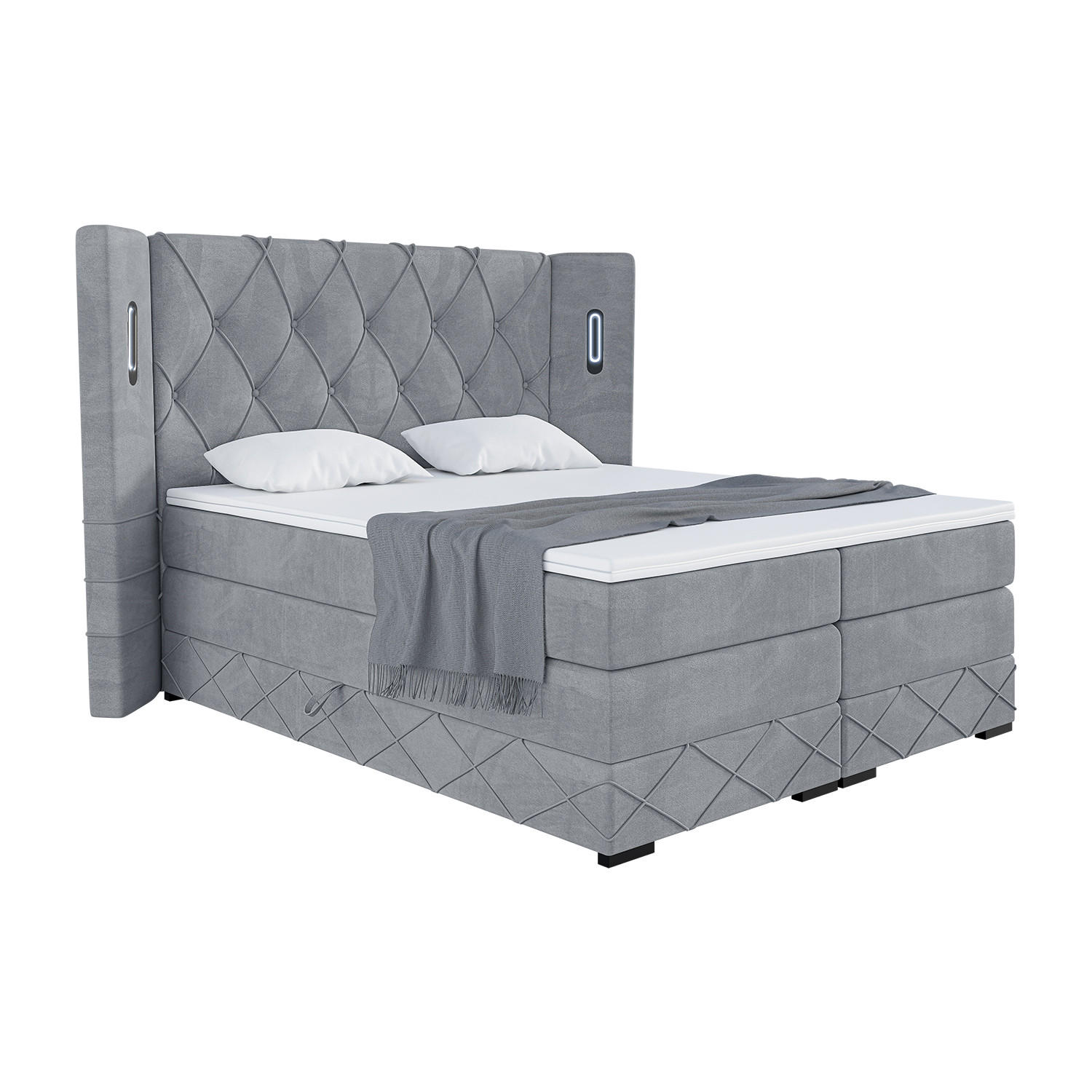 Meblini Boxspringbett Grau 200x200 cm