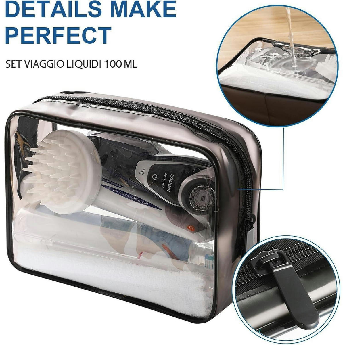 KULTURBEUTEL 8-teiliges Set Transparent mit Reiseflaschen 100ml - Transparent, Kunststoff (16/6/21cm)