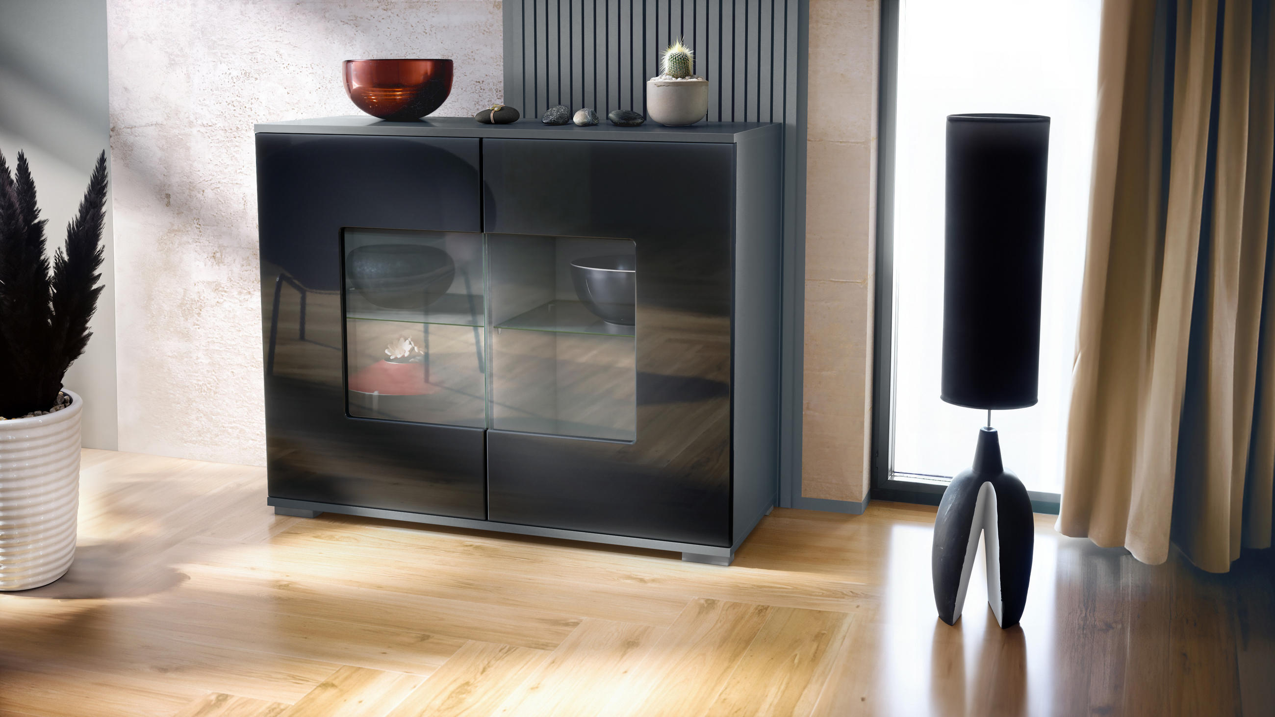 KOMMODE Grömitz Schwarz Hochglanz - Schwarz Hochglanz, Holzwerkstoff (92.5/75.5/35cm) - Vladon