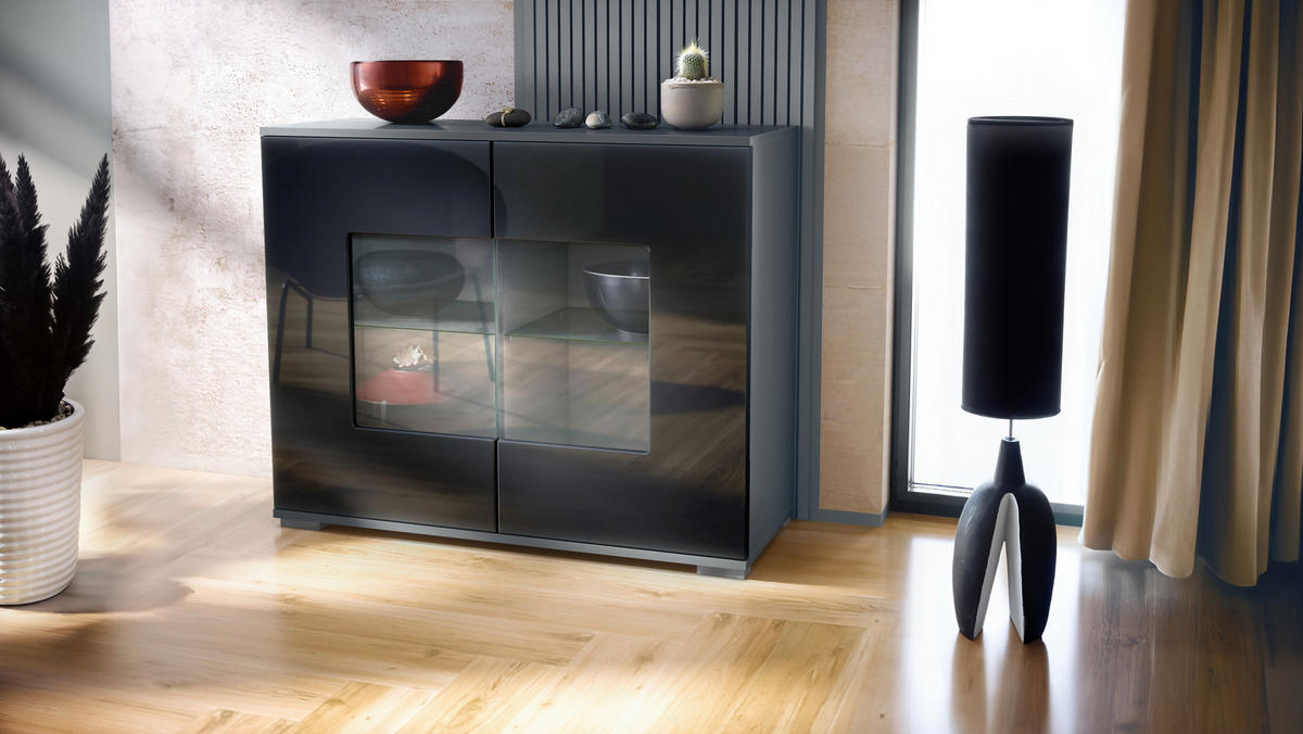 KOMMODE Grömitz Schwarz Hochglanz - Schwarz Hochglanz, Holzwerkstoff (92.5/75.5/35cm) - Vladon