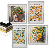 WANDBILDER 4er Set - 50x50 cm & 40x60 cm Silberner Rahmen - Fruchtige Zitrusmuster - Silberfarben, Kunststoff (50/50cm) - ArtPrintCave