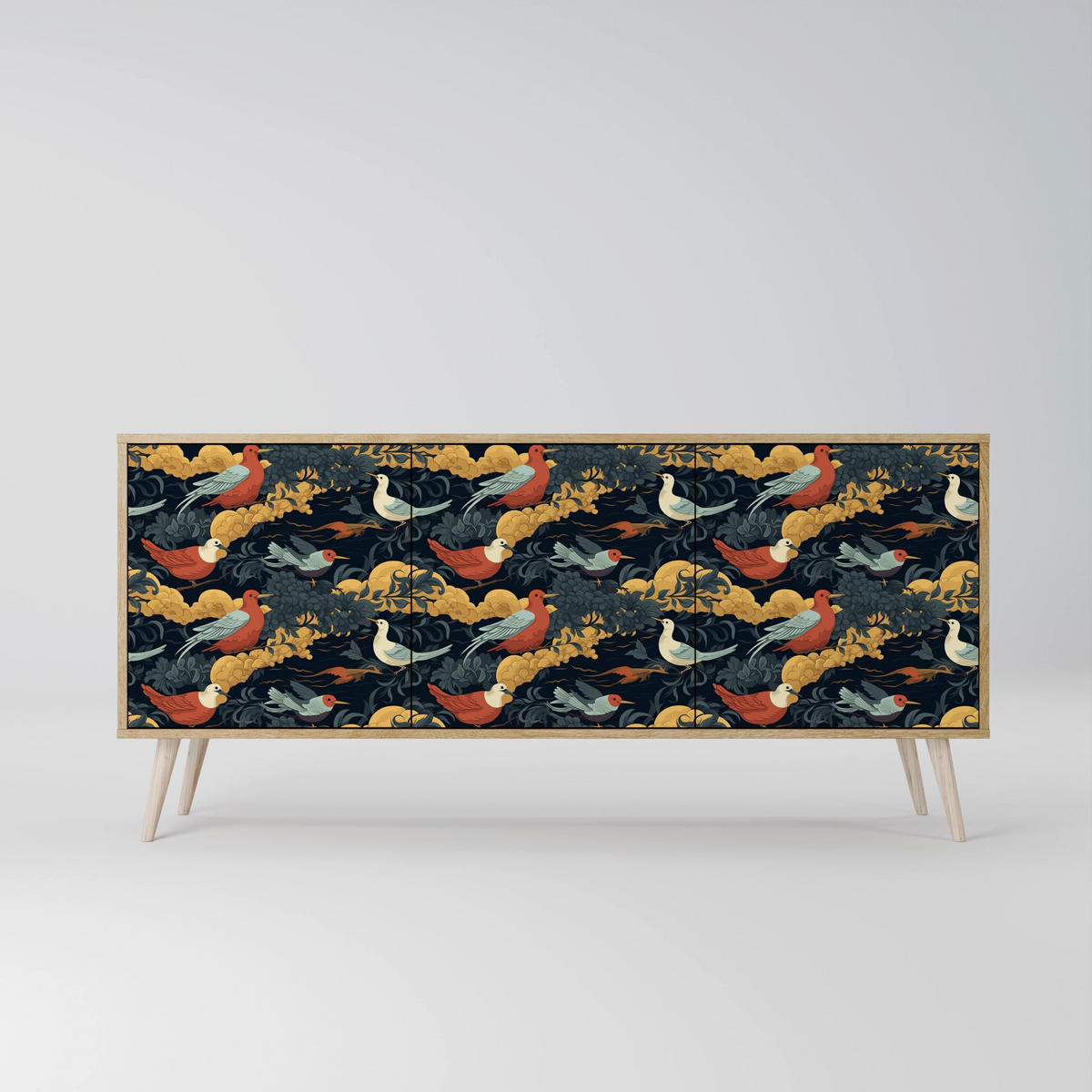 SIDEBOARD FOWLY DAZE, Eicheneffekt, 164,5x42x77,5 cm, 3 Türen - Eichefarben/Buchefarben, Holzwerkstoff/Buchenholz (164.5/77.5/42cm) - SpaceRebels