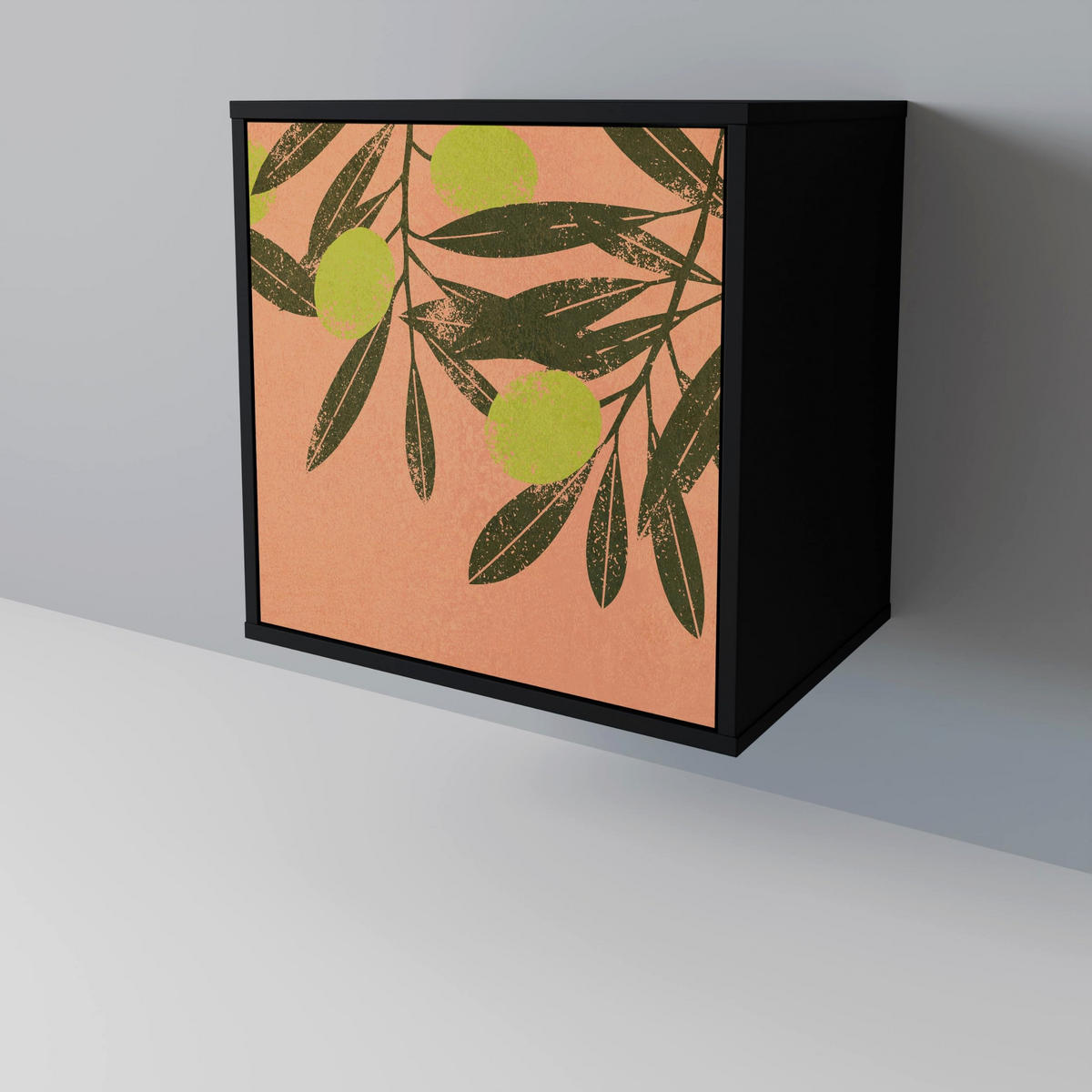 SIDEBOARD JUICY OLIVES, Schwarz, 57,5x42x72,5 cm, Schwarze Metallfüße - Multicolor/Schwarz, Holzwerkstoff/Metall (57.5/72.5/42cm) - SpaceRebels
