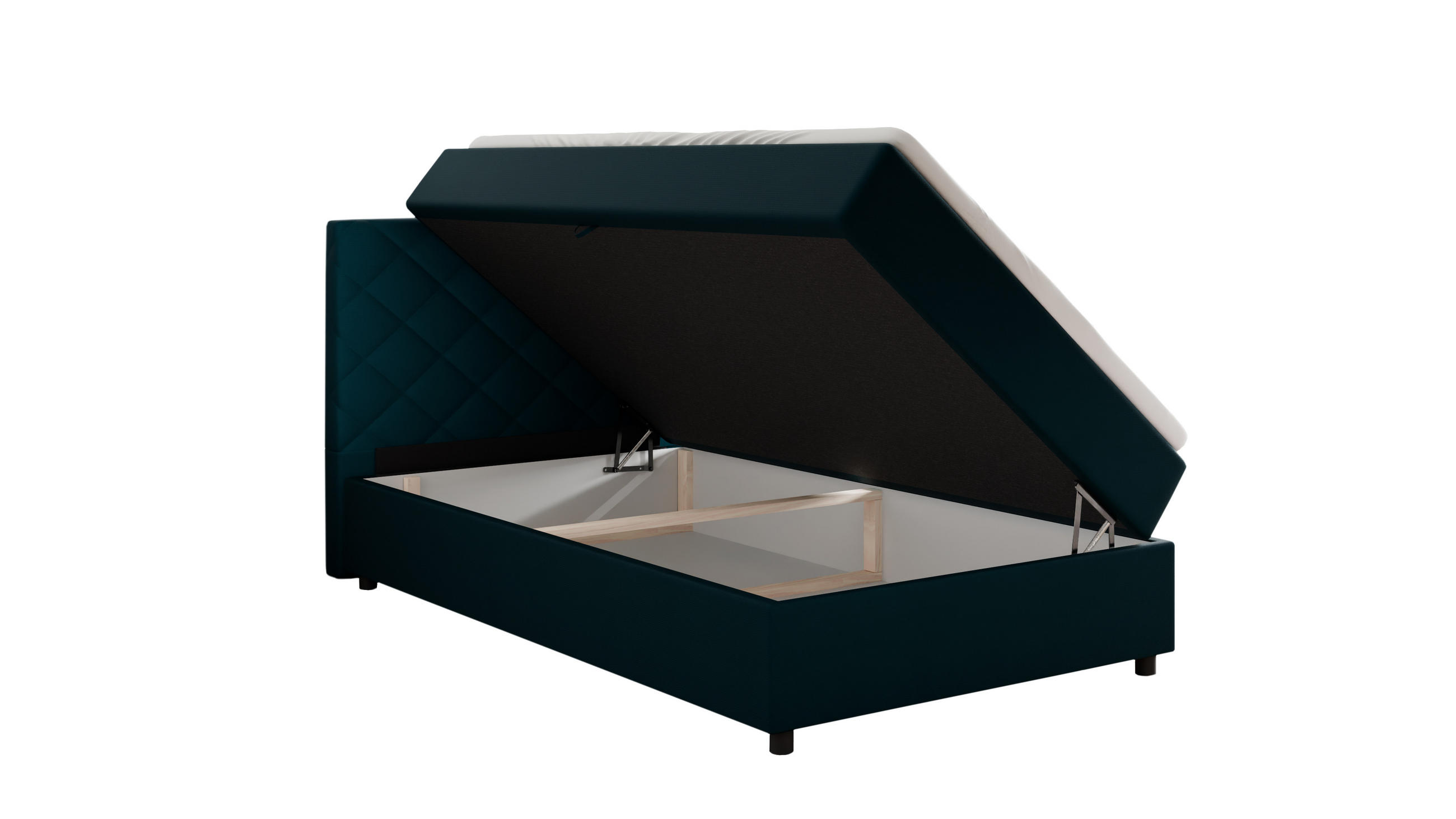 BOXBETT Diamaro 120x200 cm mit Bettkasten und Topper - Dunkeltürkis - Türkis, Holz (120/215cm) - Panda Möbel