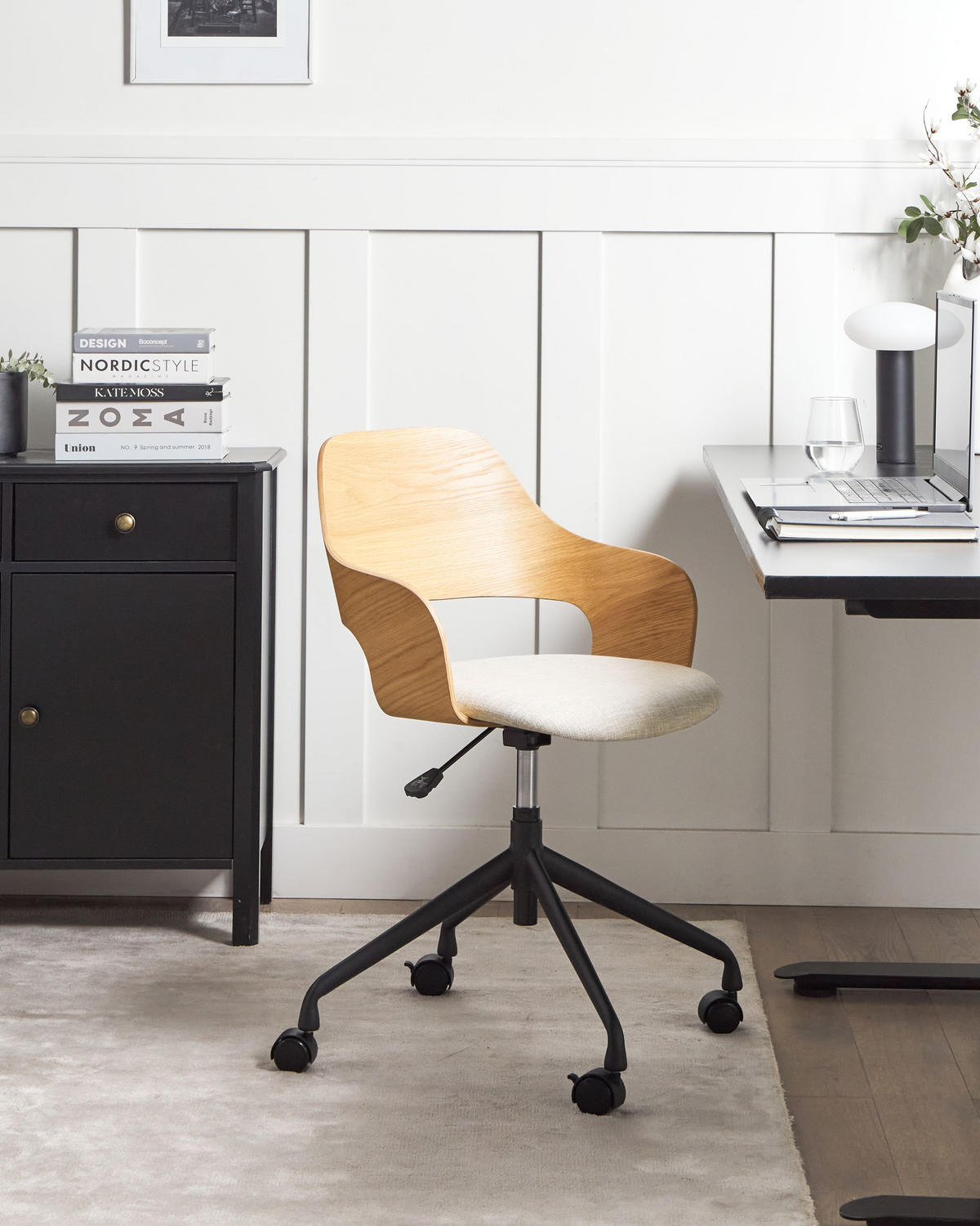 SCHREIBTISCHSTUHL Hellbeige Novato - Schwarz/Braun, Textil (45/76/45cm) - Beliani