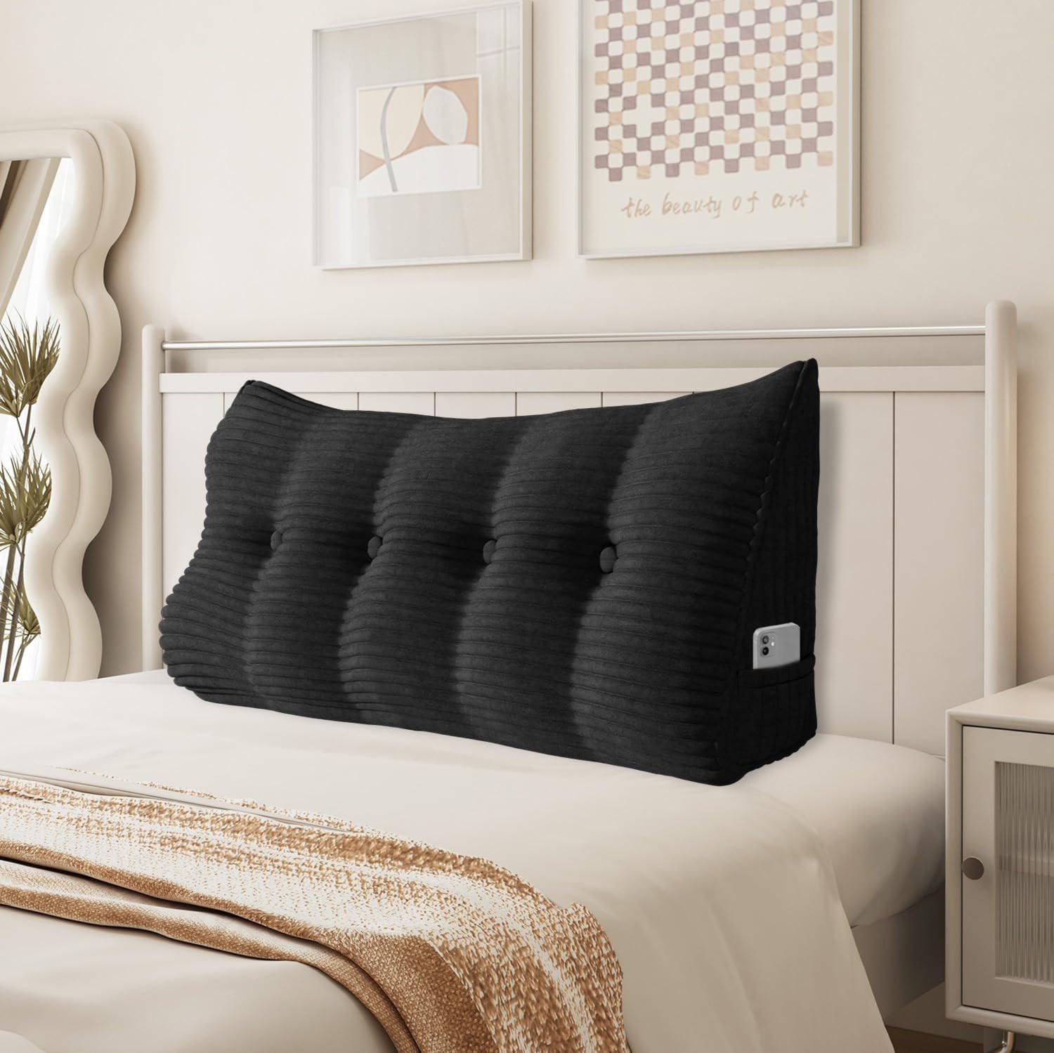 RÜCKENKISSEN für Bett Kord Schwarz 120 cm - Schwarz, Textil (50/120cm) - Vercart