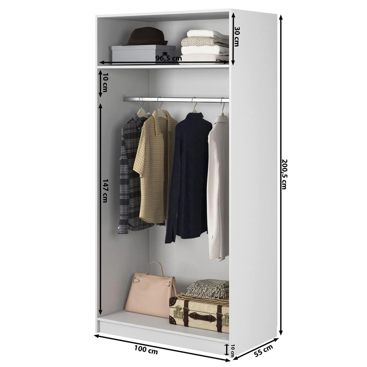 KLEIDERSCHRANK Frame Schwarz 100 cm - Goldfarben/Schwarz, Holzwerkstoff/Metall (100/200.5/57cm) - Selsey