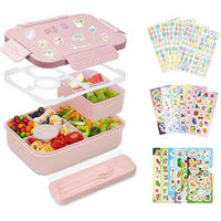 BROTDOSE Kinder mit Fächern 1300ML, auslaufsicher, inkl. Besteckset und 16 Aufklebern, Rosa - Rosa, Kunststoff (15/5.5/22cm)