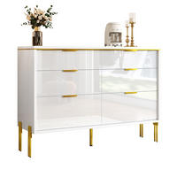 SIDEBOARD in Weiß Kommode mit 6 Schubladen, Hochglanz-Fronten und großem Stauraum für Wohnzimmer, B120/T40/H85.5cm - Goldfarben/Weiß, Holzwerkstoff/Metall (120/85.5/40cm) - STILVORA