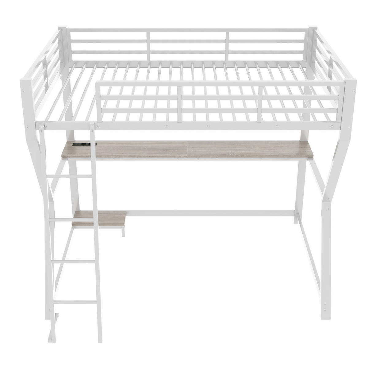 HOCHBETT 90/200 cm Weiß aus Metall mit LED-Beleuchtung Schreibtisch und Steckdose - Weiß, Metall (90/200cm) - OKWISH