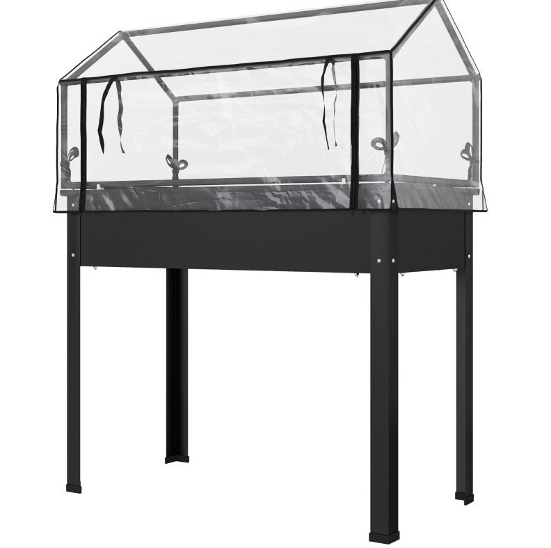 HOCHBEET aus Metall 100x48x124cm mit Gewächshausabdeckung - Schwarz, Metall (48/124/100cm) - Modfu