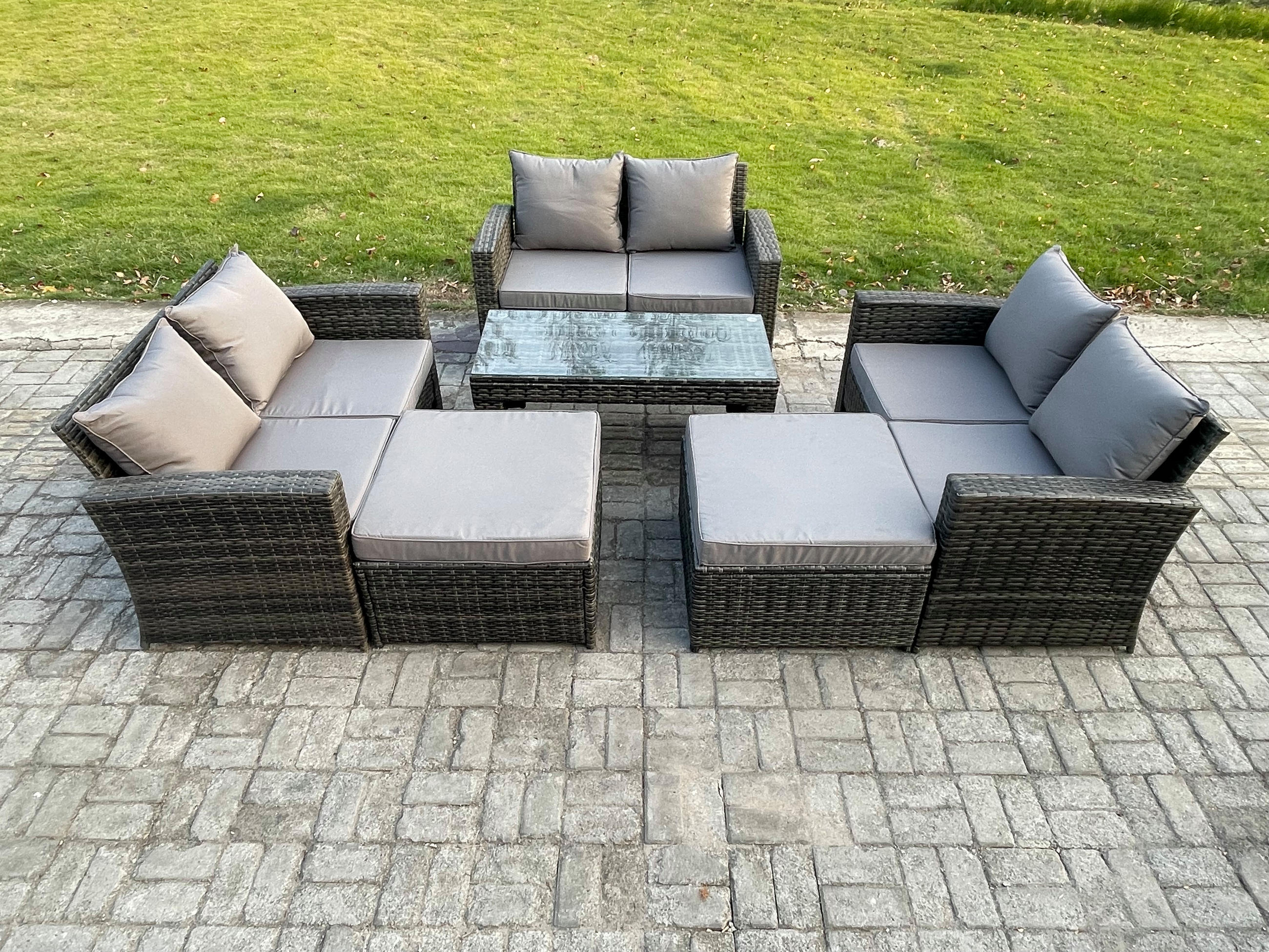 GARTENMÖBELSET Polyrattan Dunkelgrau 8-Sitzer - Dunkelgrau, Metall - Fimous