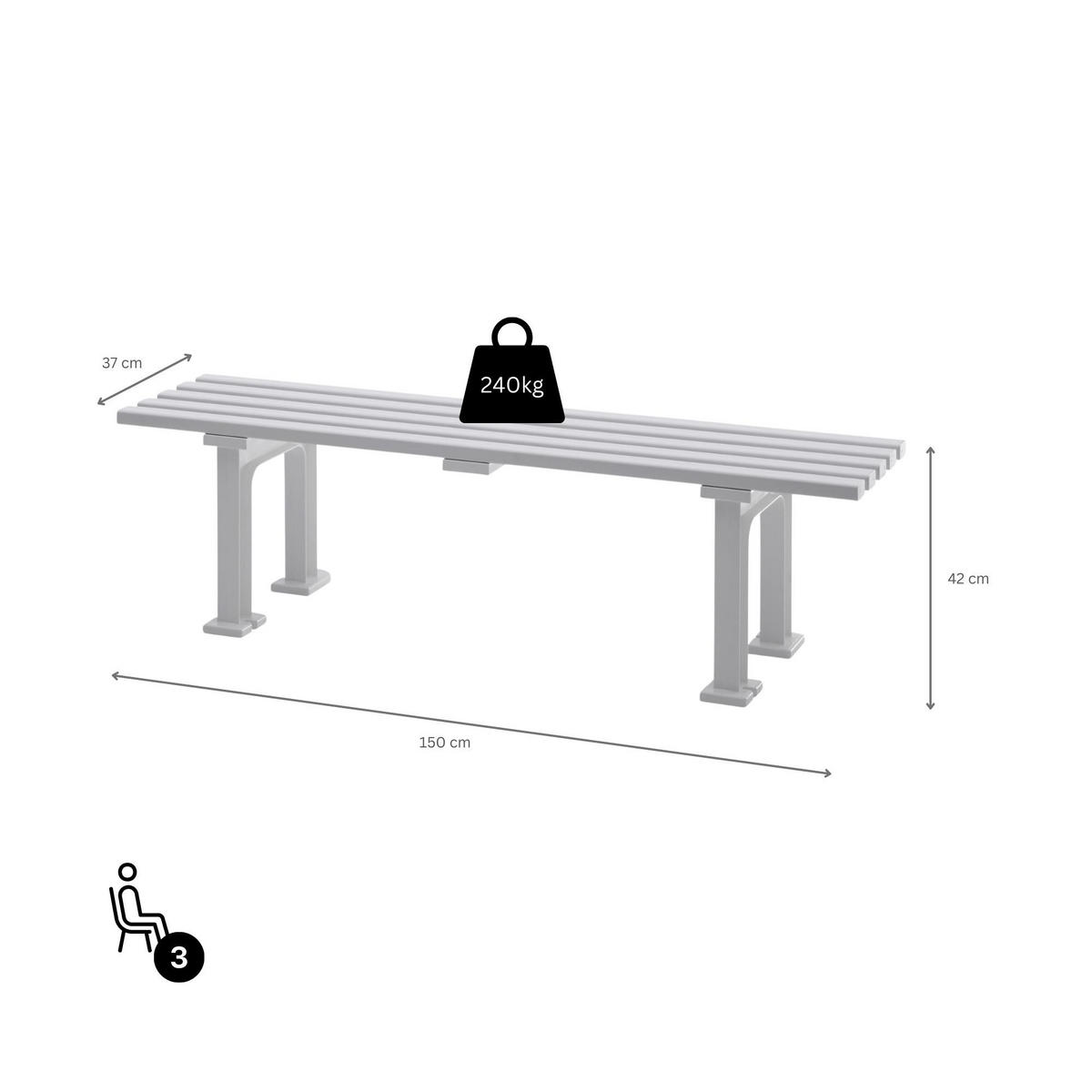 GARTENBANK Kuba 3 Sitzer Weiß 42 x 150 x 37 cm Witterungskunststoff & UV Beständiger Kunststoff - Weiß, Kunststoff (150/42/37cm) - PROREGAL