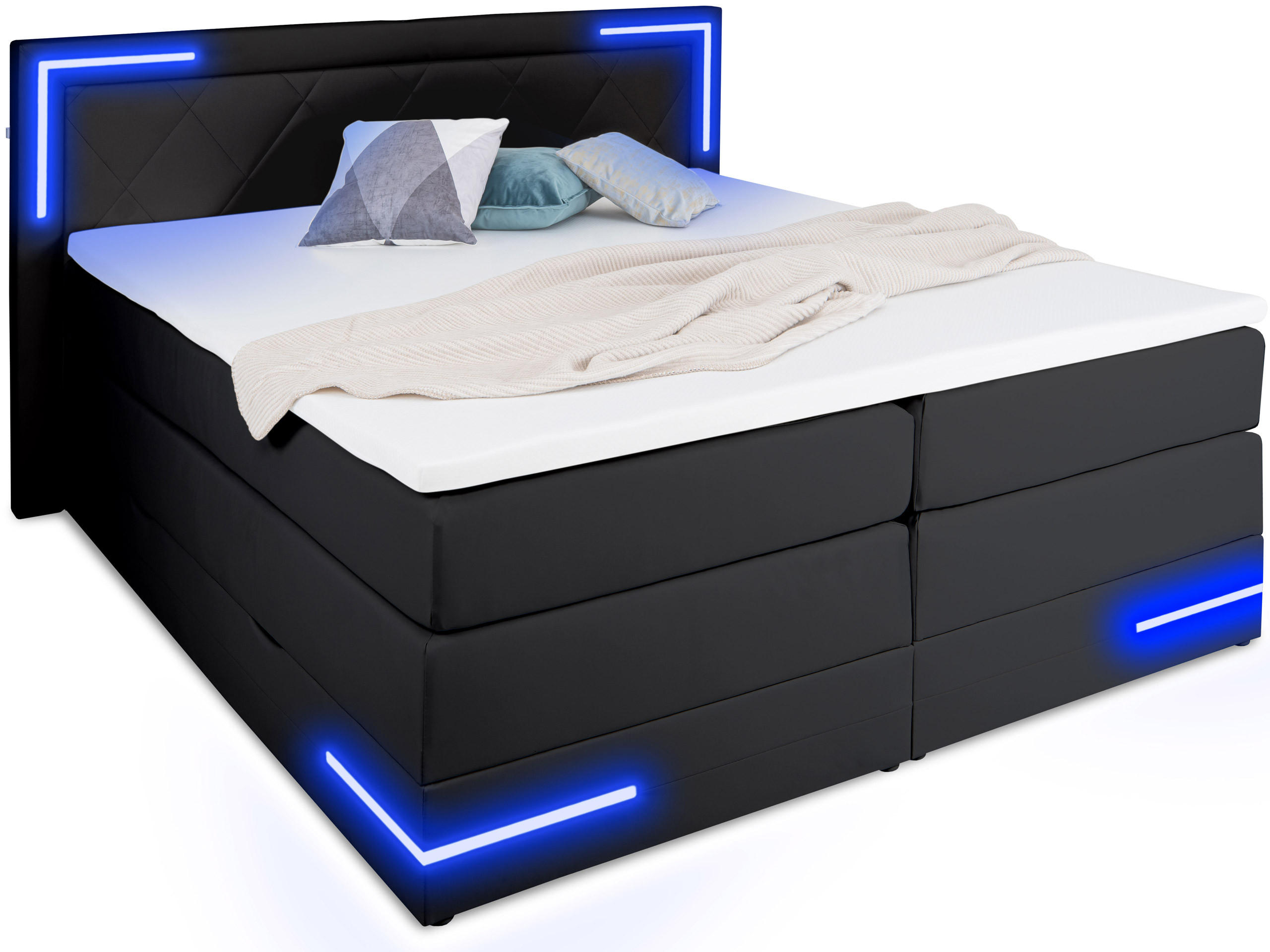 BOXSPRINGBETT Arizona Schwarz 180/200 cm H2/H3 Kunstleder - Schwarz, Textil (180/200cm) - wonello