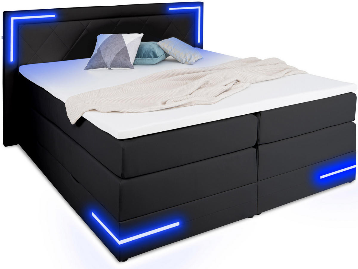 BOXSPRINGBETT Arizona Schwarz 160/200 cm H2/H3 Kunstleder - Schwarz, Textil (160/200cm) - wonello