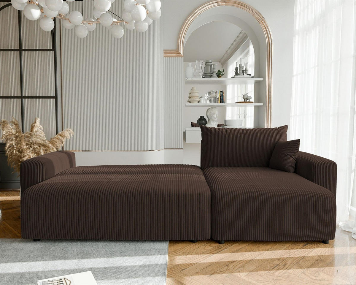 ECKSOFA Luna Max Mit Schlaffunktion - Dunkelbraun, Holzwerkstoff/Textil (145/278cm) - Fun Möbel