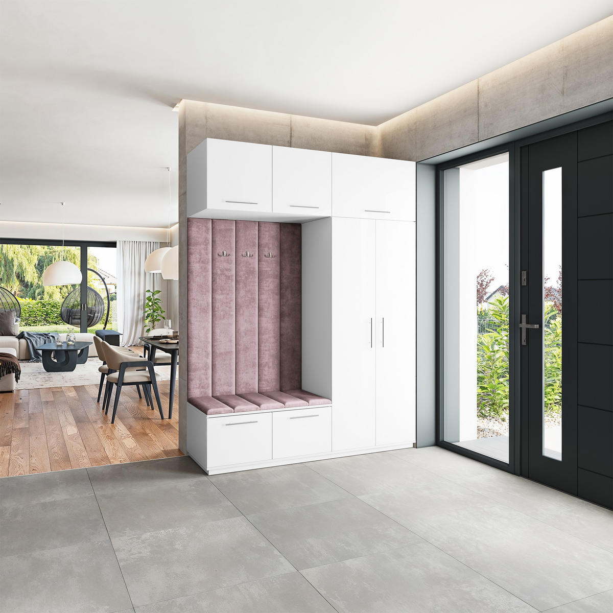 GARDEROBENSCHRANK REMA 180/240/60 cm Modern Garderobe-Set Weiß - Lila/Weiß, Holzwerkstoff (180/240/60cm) - MASSENO