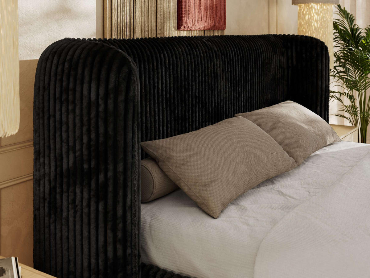 POLSTERBETT EMORA CLASSIC 140/200 - Schwarz Cord - Schaum-Matratze - Schwarz, Textil (140/200cm) - MKS