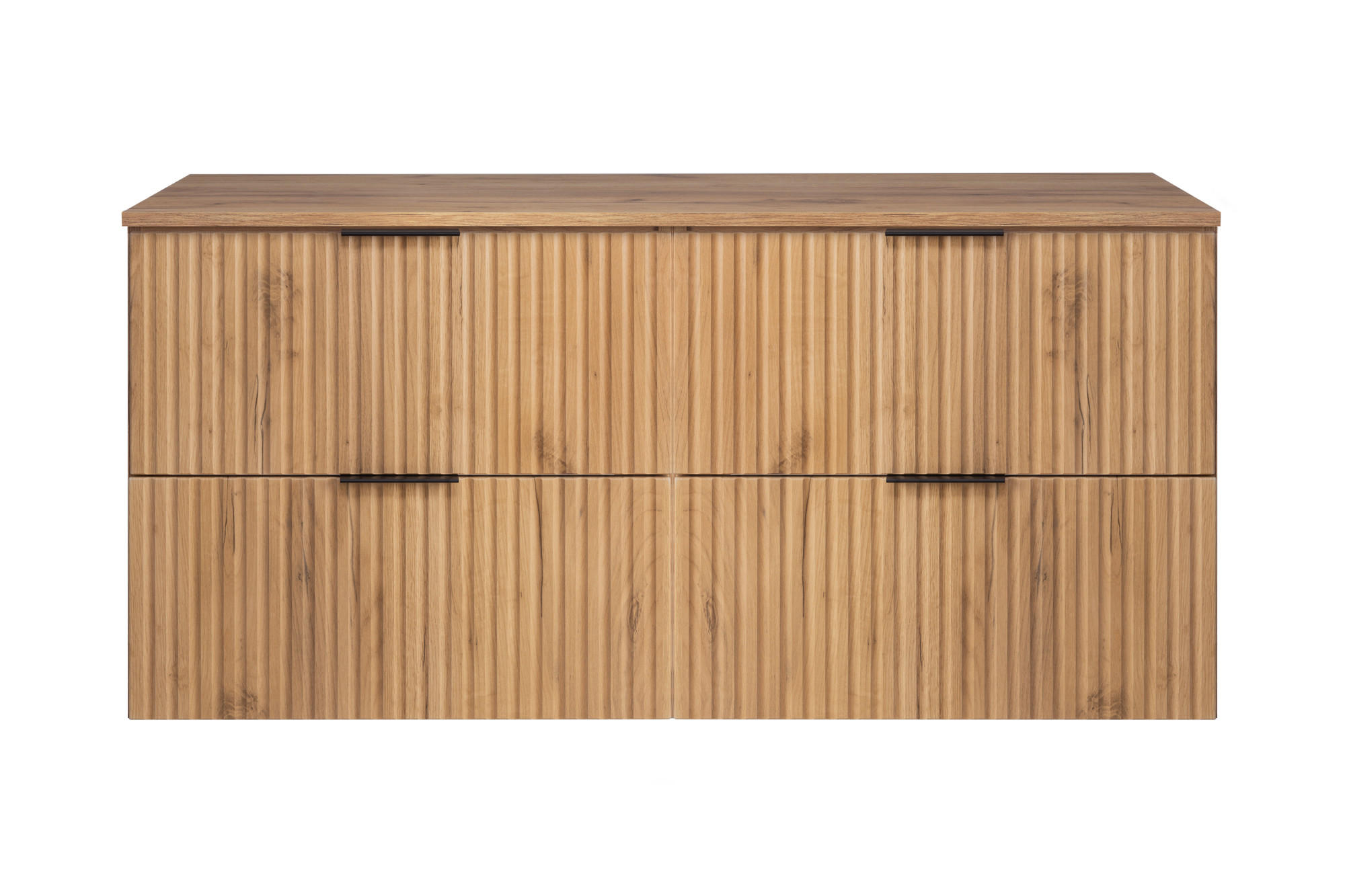 BADEZIMMERSCHRANK, Gold Craft Eiche, Schwarze Griffe, 120 x 57 x 46 cm - Eichefarben/Schwarz, Holzwerkstoff (120/57/46cm) - 3XE LIVING