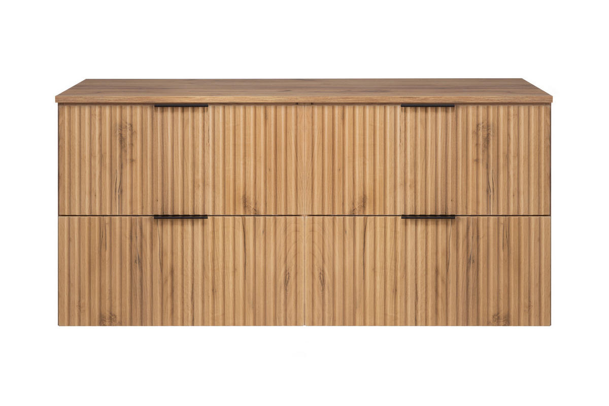 BADEZIMMERSCHRANK, Gold Craft Eiche, 120 x 57 x 46 cm, Schwarze Griffe - Eichefarben/Schwarz, Holzwerkstoff/Kunststoff (120/57/46cm) - 3XE LIVING