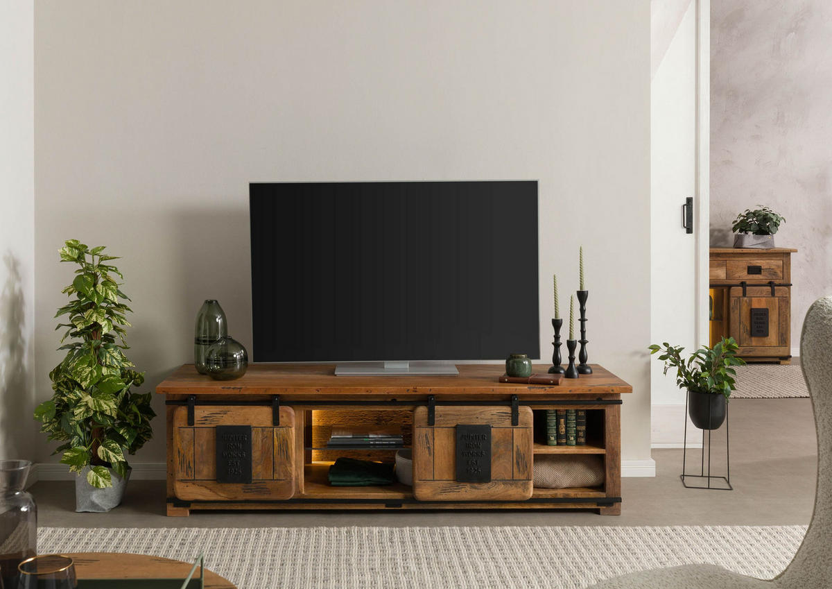 TV-BOARD Mango / Altholz 180x55x50 natur lackiert RAILWAY LUX #130 - Naturfarben, Holz (180/50/55cm) - Massivmoebel24
