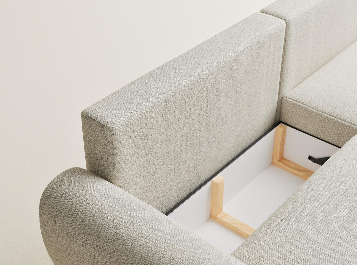 ECKSOFA MIT SCHLAFFUNKTION Numba Creme Webstoff - Creme/Schwarz, Holz/Holzwerkstoff (253/153cm) - Maison de Reve