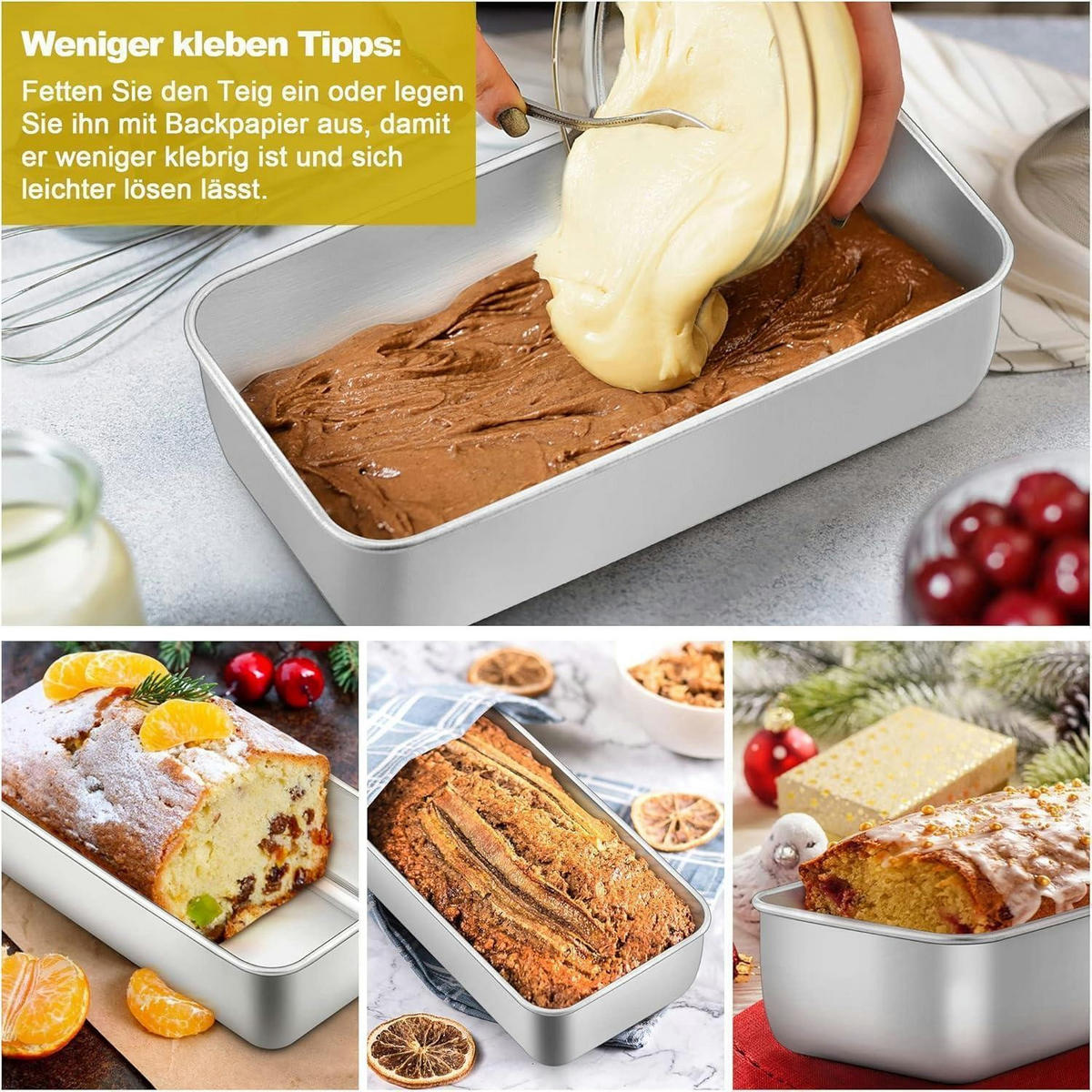 BROTBACKFORM 2er Set Edelstahl 23.6 x 12.7 x 6.3 cm - Silberfarben, Metall (12.7/6.2/23.4cm)