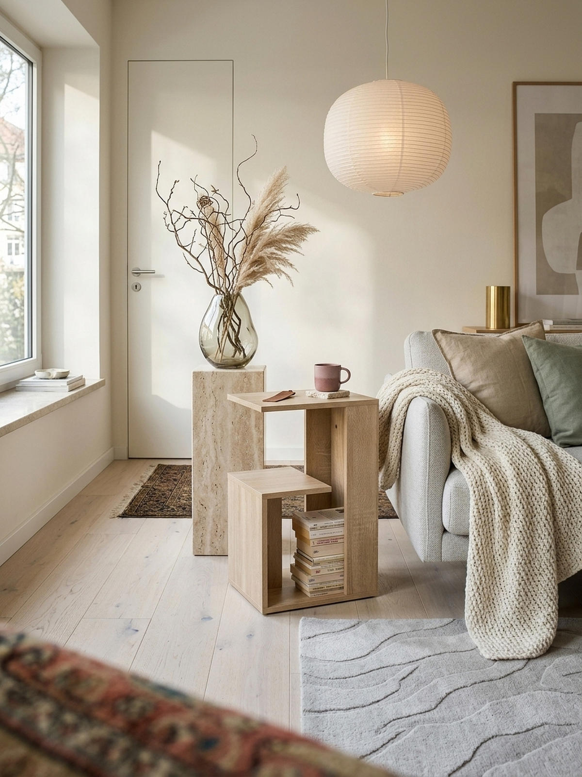 BEISTELLTISCH Holz 3 Ablagen Melaminbeschichtung BRENTA, Beige 35x30x61 cm - Beige, Holz (30/35/61cm) - KADIMA DESIGN