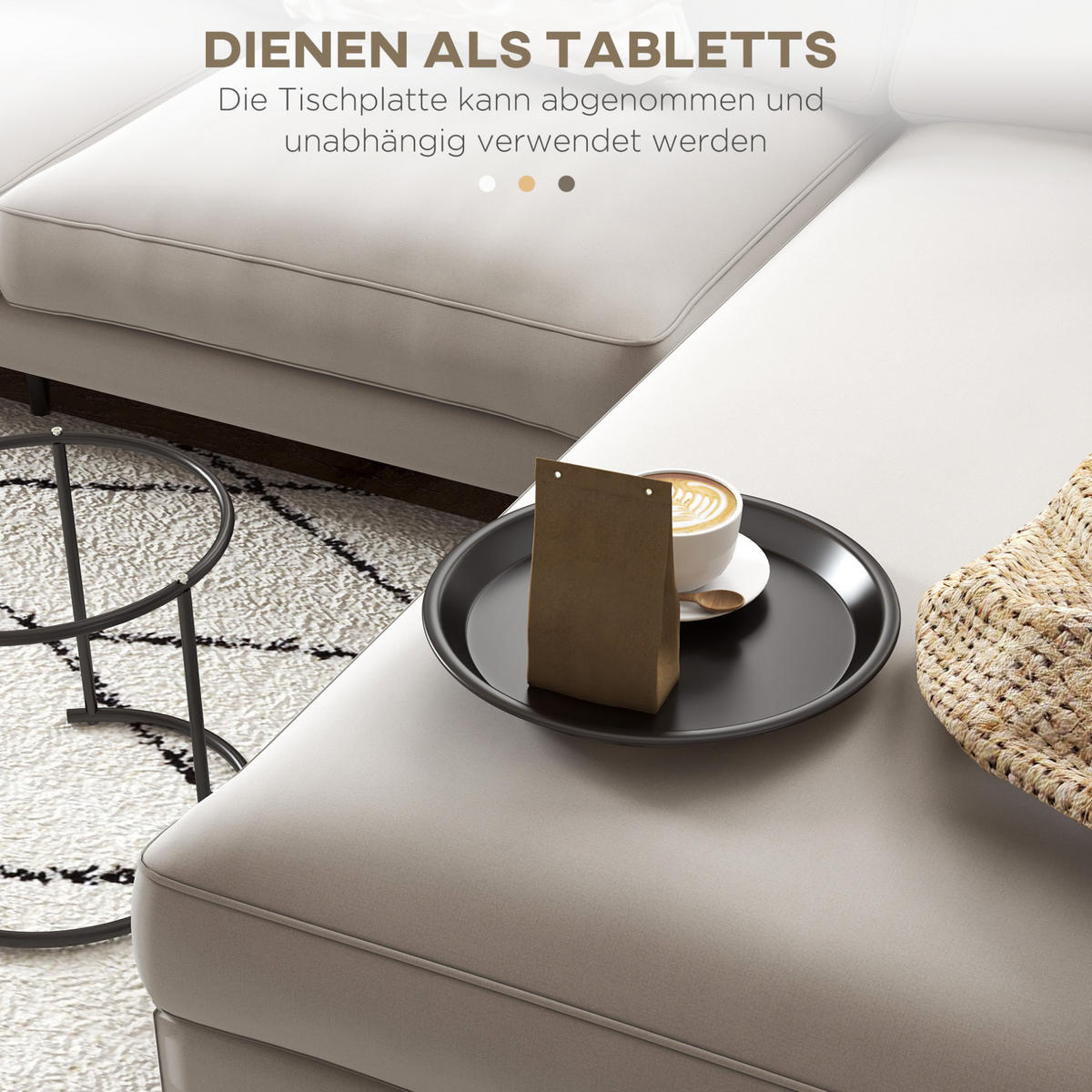 BEISTELLTISCH-SET 43/43/35 x 38/38/34 cm mit abnehmbaren Tabletts und stapelbarer Funktion, Schwarz - Schwarz, Metall (43/43/38cm) - Redom