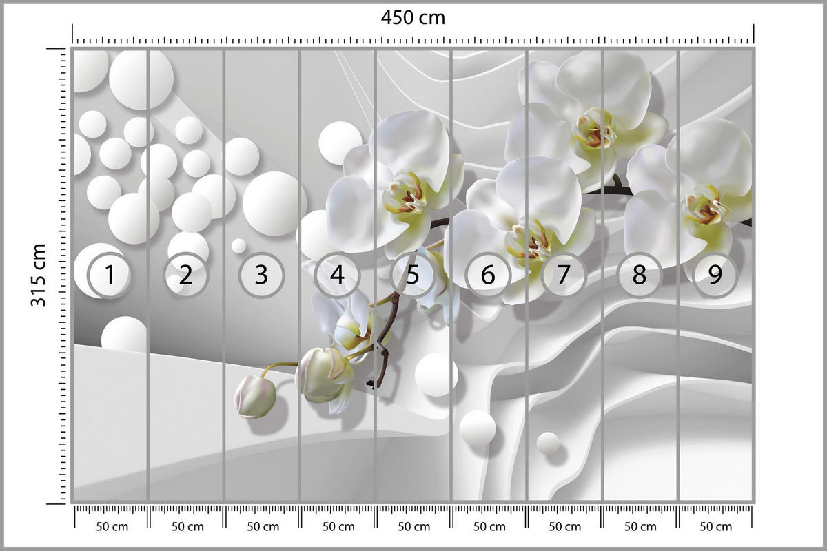 FOTOTAPETA Pre Kúpeľňu Geometrická Abstrakcia Biele Orchidey Kvety 450 x 315 cm - žltá/biela, papier (450/315cm) - Muralo