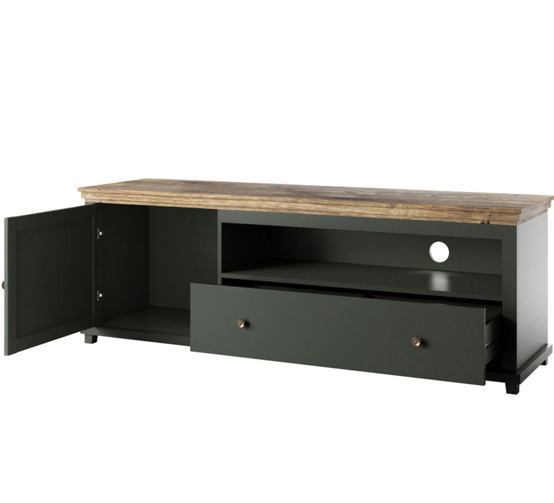 LOWBOARD Elda Grün / Eiche Lefkas 181 / 49 / 61 cm - Grün, Holz/Holzwerkstoff (181/61/49cm) - Feldmann-Wohnen