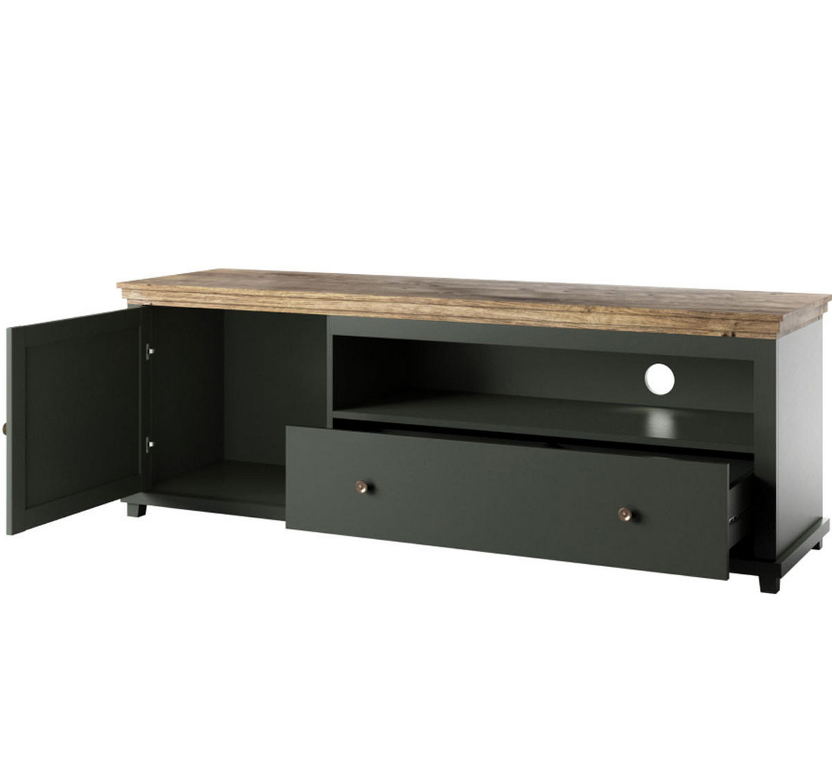 LOWBOARD Elda Grün / Eiche Lefkas 181 / 49 / 61 cm - Grün, Holz/Holzwerkstoff (181/61/49cm) - Feldmann-Wohnen