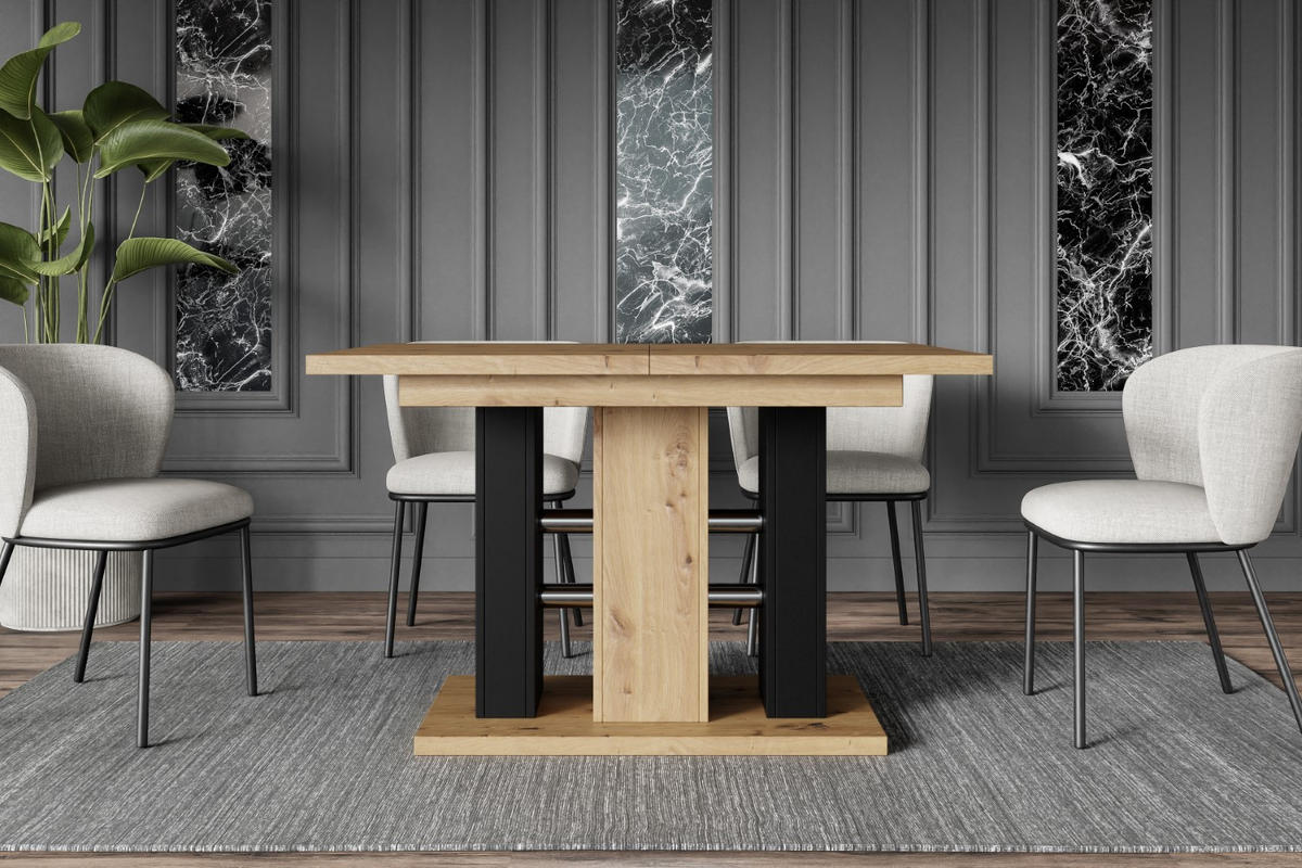 ESSTISCH ausziehbar 140 -180x90x75 cm - Artisan Eiche Optik/Schwarz - ILD - Eichefarben, Holzwerkstoff (120/90/75cm) - ALTDECOR
