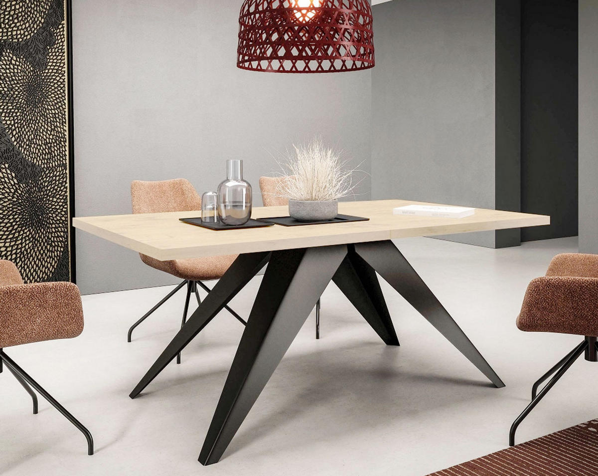 ESSTISCH Vento Bellato grau / Schwarz 160/260 / 90 / 76cm - Schwarz/Grau, Holz/Holzwerkstoff (160/90/76cm) - Feldmann-Wohnen