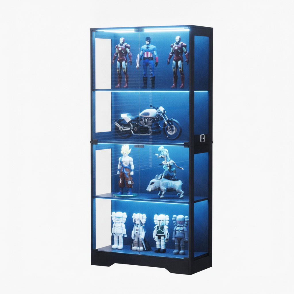 VITRINENSCHRANK,GLASVITRINE mit LED, USB Anschluss und Stauraum Schwarz - Schwarz, Glas (80/165/35cm) - PARAFTA HOME