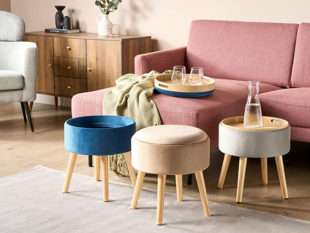 HOCKER Neely 39/39/43 cm - Beige, Textil (39/43/39cm) - Beliani