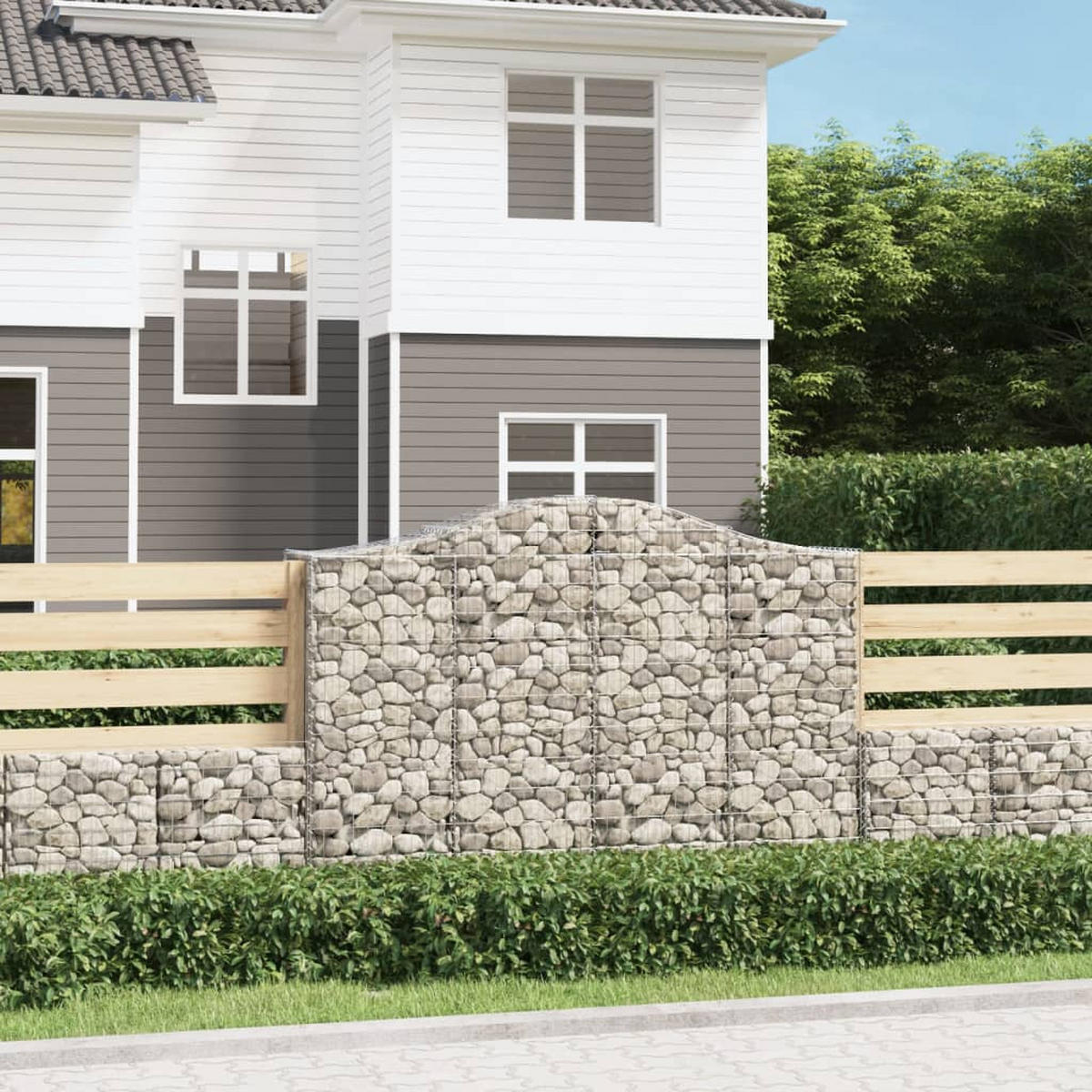 GABIONE Mit Hochbogen 200/50/140/160 Cm Verzinktes Eisen - Silberfarben, Metall (200/160/50cm) - vidaXL