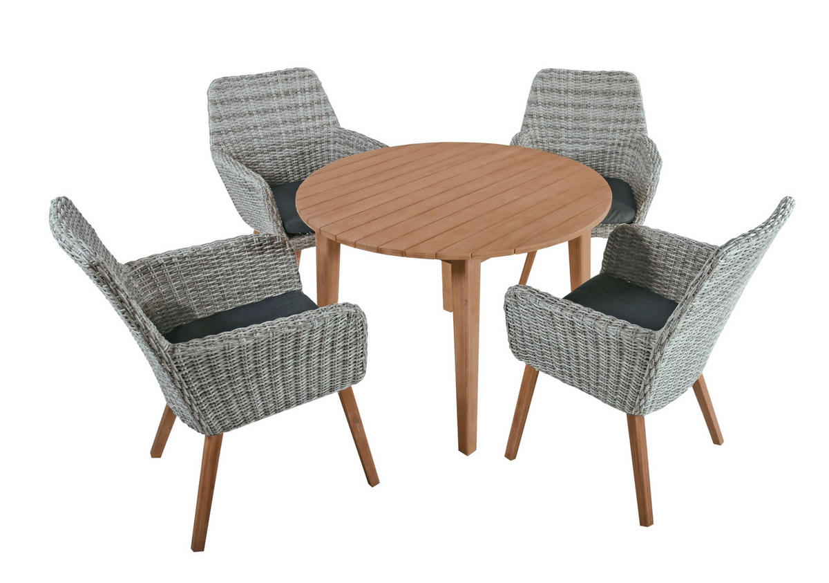 GARTEN-SITZGRUPPE Doha 5-teilig Rund Gartenmöbel-Set - Hellbraun, Holz - DELUKE