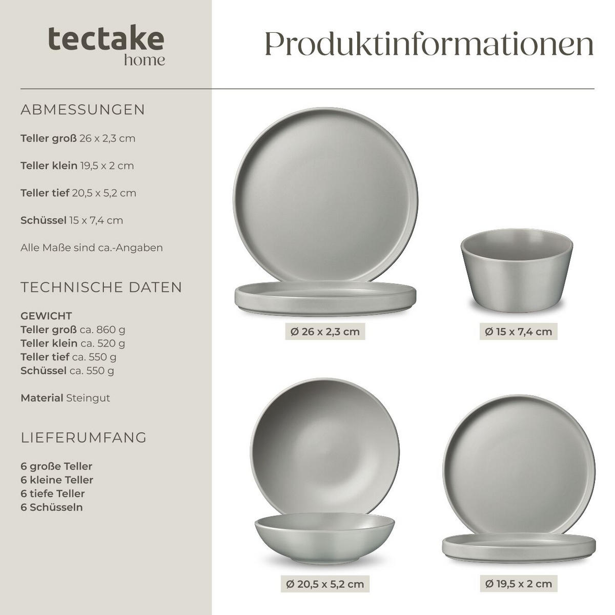 KÜCHENSTARTERSET Una/Varese, inklusive 5 Küchenwerkzeugen, grau/schwarz - Schwarz/Grau, Keramik (26/4.8/45.5cm) - tectake