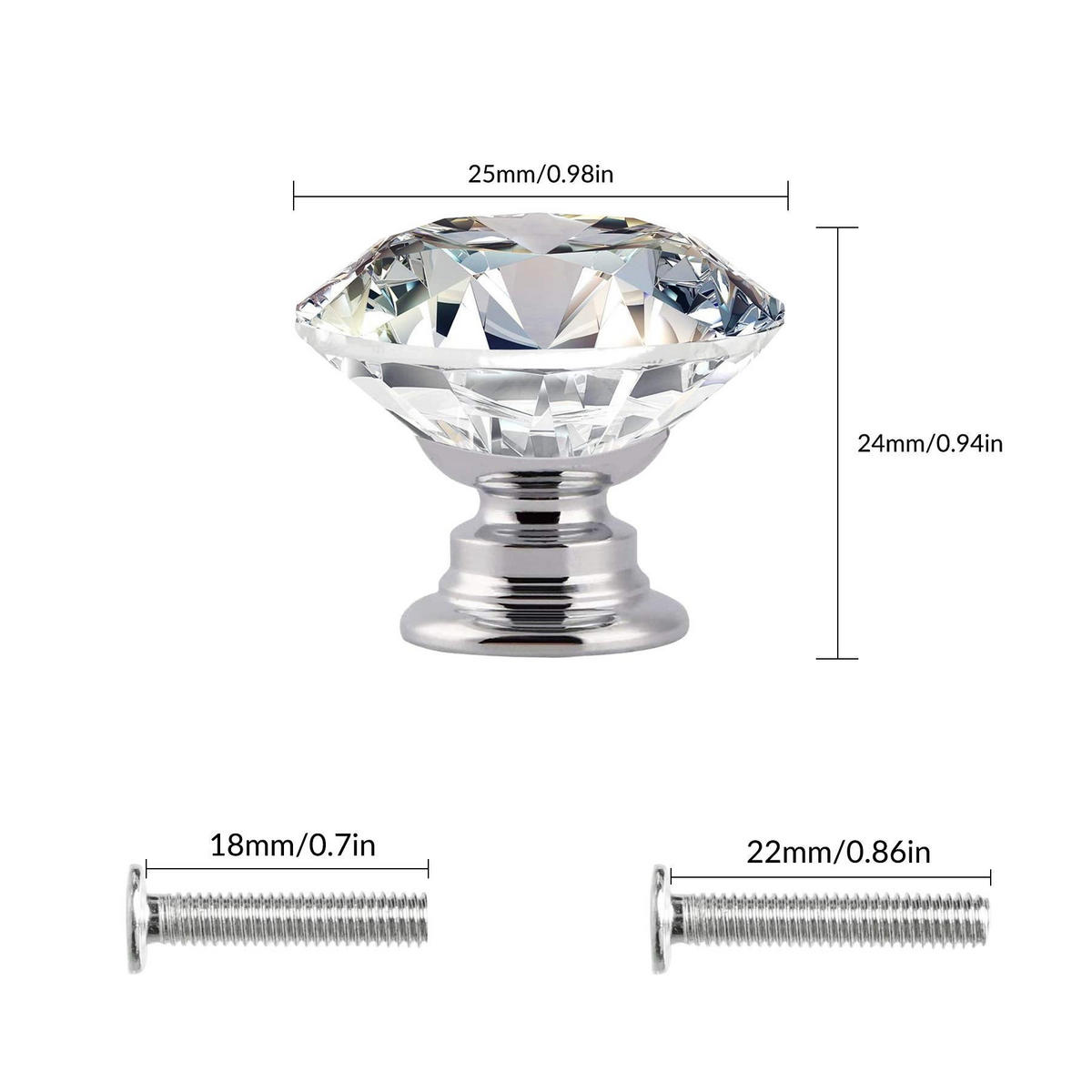 SCHRANKKNOPF Kristall 16er-Set - Transparent, Metall (1.6/3/0.25cm)