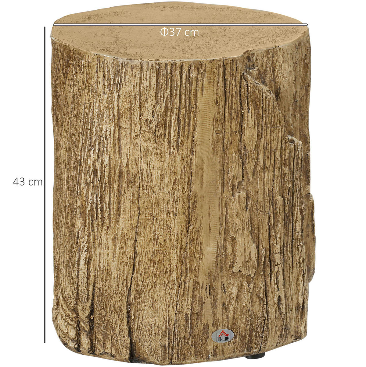 BEISTELLTISCH aus Beton 37x37x43 cm Naturholz mit verstellbaren Füßen, wasserfester Oberfläche in Baumstumpf-Optik - Naturfarben, Stein (37/37/43cm) - Modfu