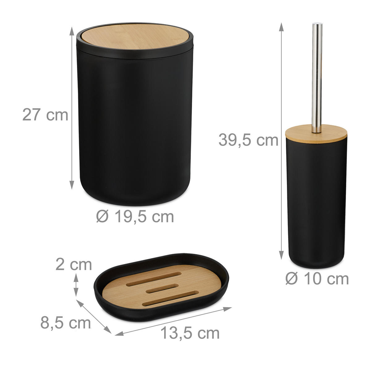 6-tlg.BADEZIMMER-SET - Multicolor, Holz/Kunststoff (19.5/27/19.5cm) - Relaxdays