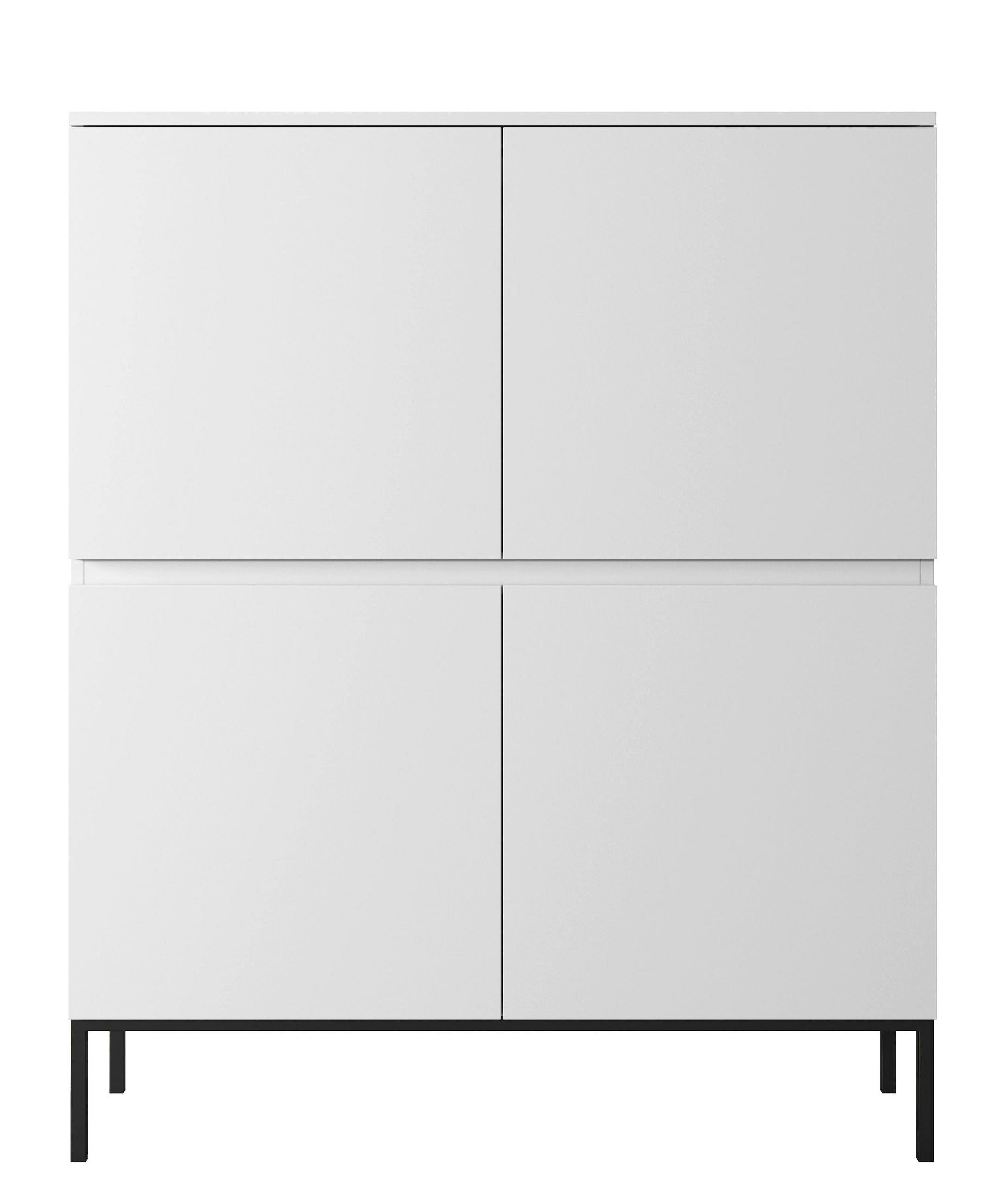 HIGHBOARD Bemmi Weiß mit schwarzen Beinen Hochkommode 4-türig 100 cm - Schwarz/Weiß, Holzwerkstoff/Metall (100/122/35cm) - Selsey